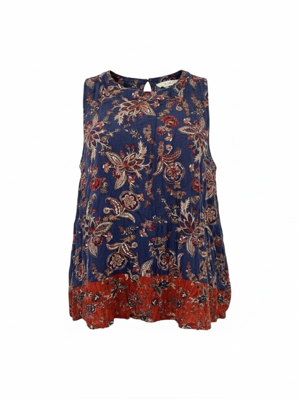 Elodie Boho Floral Patchwork Sleeveless Blouse Tank Top Navy Red Rust Sm
